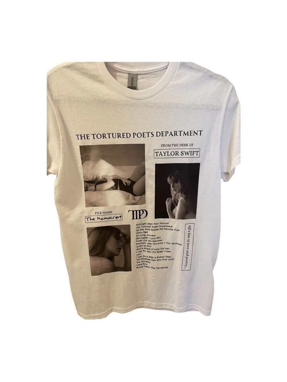 Taylor Swift, The Tortured Poets Department T-Shirt, Size S, Black & White, NWOT